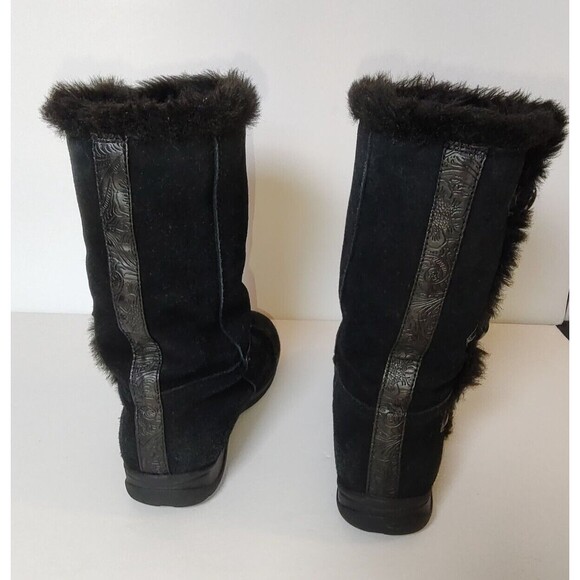 White Mountain size 6.5M black suede boots faux fur lined leather upper - Picture 3 of 10